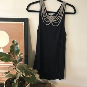 Leifnotes Navy Tank with Cutout Neckline